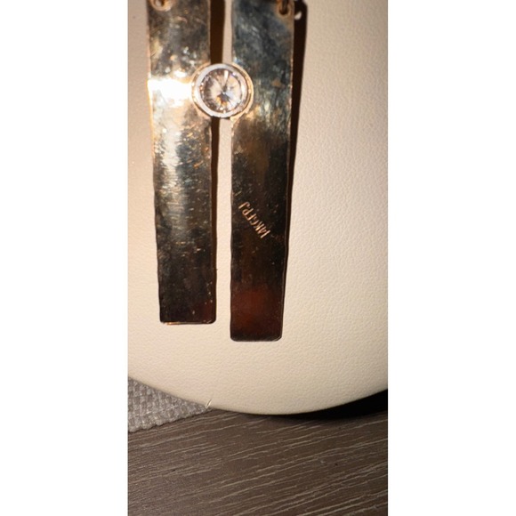 14K Gold Hammered Bar Pendant Necklace with Cubic Zirconia Stone - Picture 8 of 10